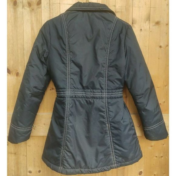 British Mist Navy Belted Fitted Snap Front Coat Vintage w wide Notch Collar M - Picture 6 of 7